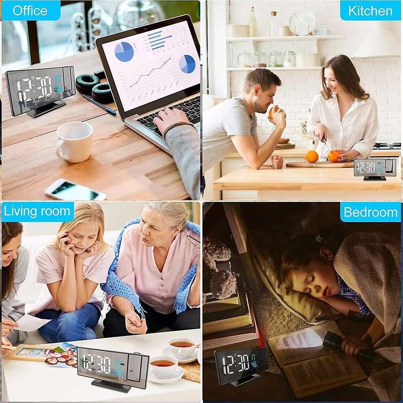 Projection Alarm Clock Snooze Larger LED Mirror Clock Display Temperature Auto Brightness Bedroom Be