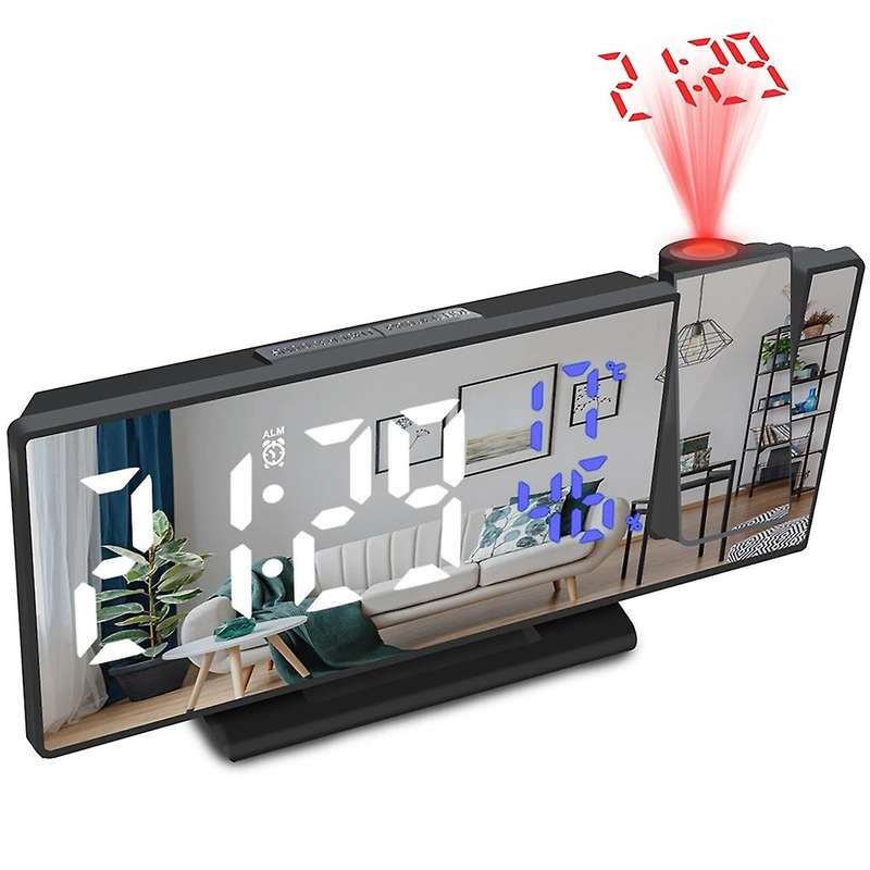 Projection Alarm Clock Snooze Larger LED Mirror Clock Display Temperature Auto Brightness Bedroom Be