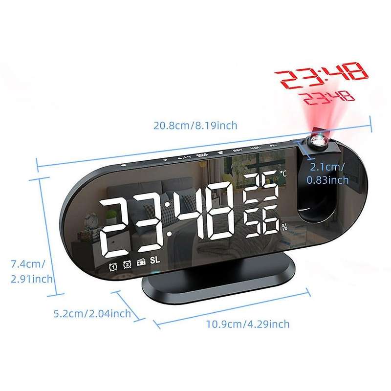 Projection Alarm Clock for Bedrooms, Radio Alarm Clock with Projection, Dual Alarms, USB Charger Por