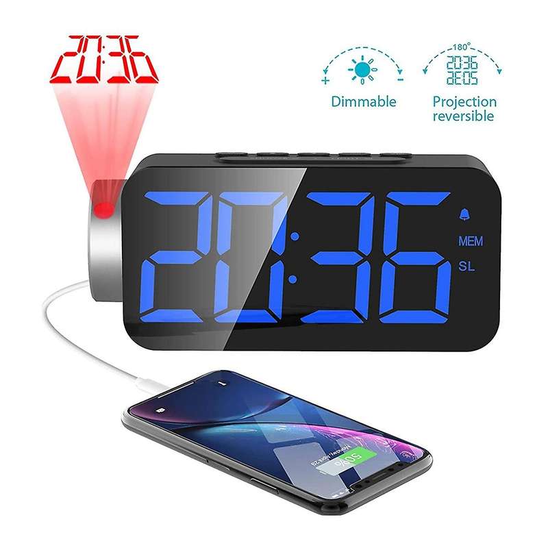 Projection Alarm Clock Radio Digital Alarm Clocks for Bedrooms Screen LED Clock with USB Charger 3 D