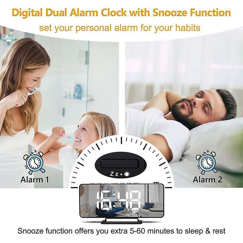 Projection Alarm Clock with 7.1inch LED Mirror Display, Digital Clock USB Cable Portable Alarm Clock