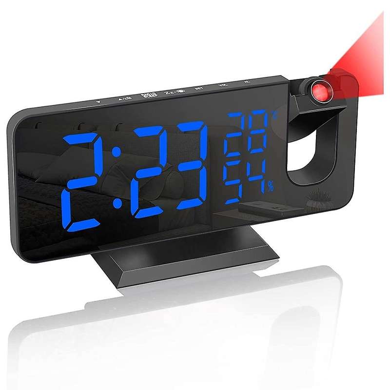 Projection LED Digital Alarm Clock, Dual Clock Snooze Ceiling Alarm FM Radio Indoor Dimmer Temperatu