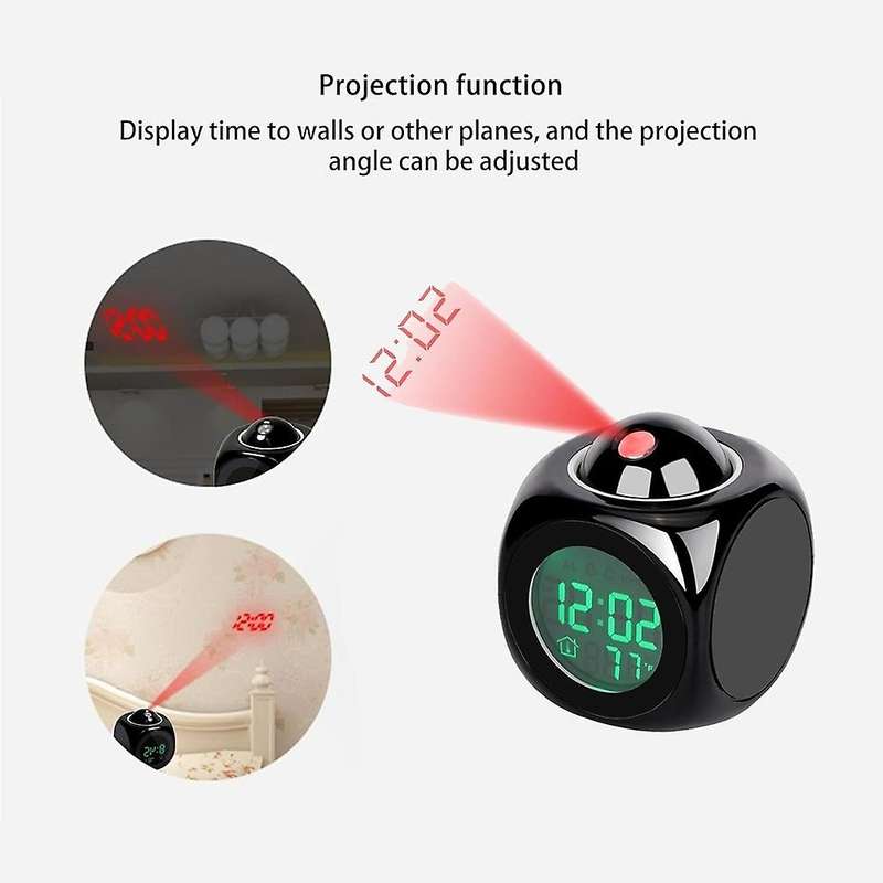 Projection Electronic Clock, English Clock Projection Clock Multi-Function Alarm Clock, LCD Projecti