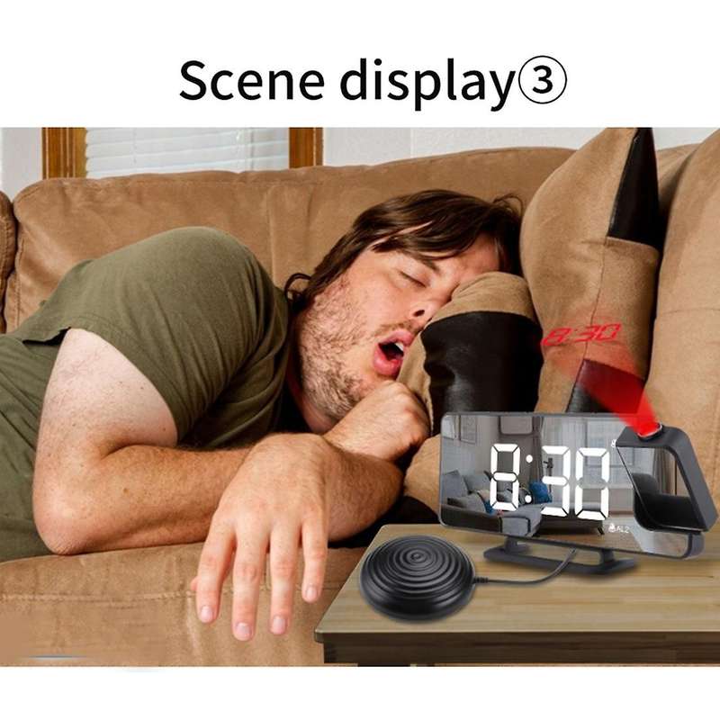 Projection Digital Alarm Clock with Bed Shaker,Extra Loud Alarm Clock for Heavy Sleeper,180degrees P