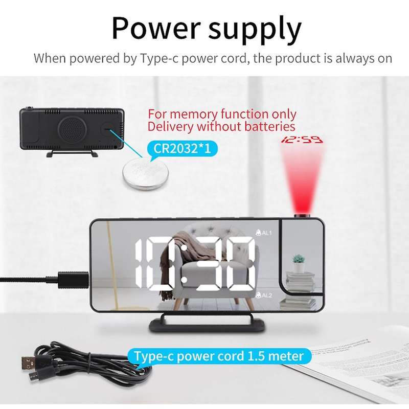 Projection Digital Alarm Clock with Bed Shaker,Extra Loud Alarm Clock for Heavy Sleeper,180degrees P