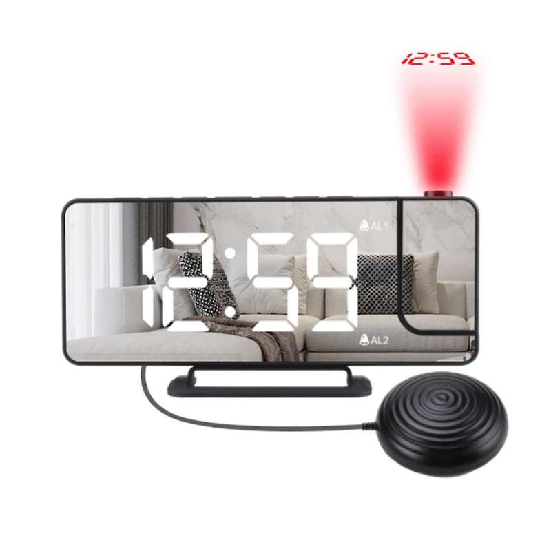 Projection Digital Alarm Clock with Bed Shaker,Extra Loud Alarm Clock for Heavy Sleeper,180degrees P