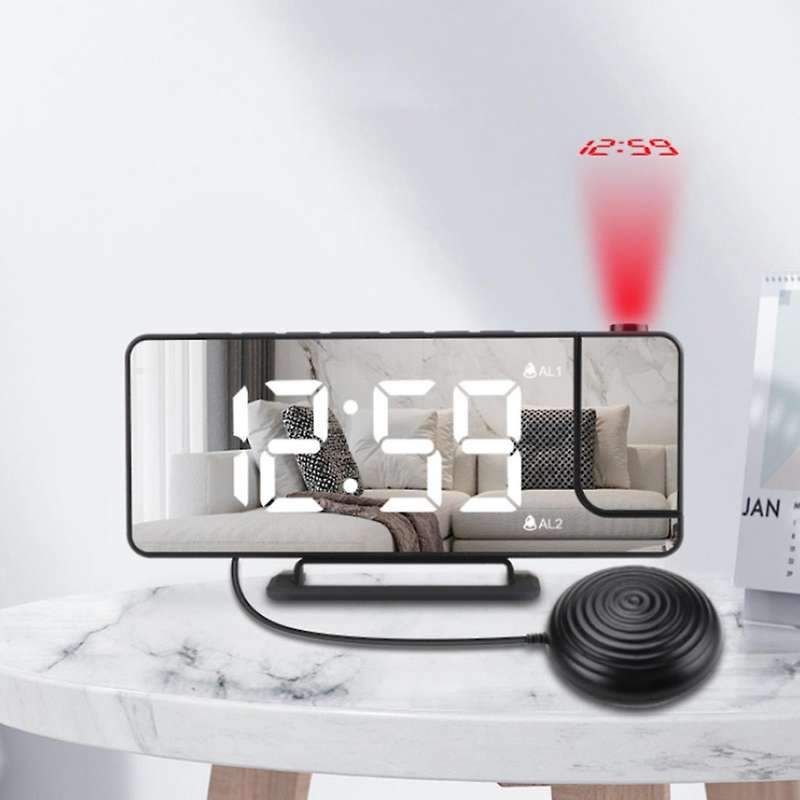Projection Digital Alarm Clock with Bed Shaker,Extra Loud Alarm Clock for Heavy Sleeper,180degrees P