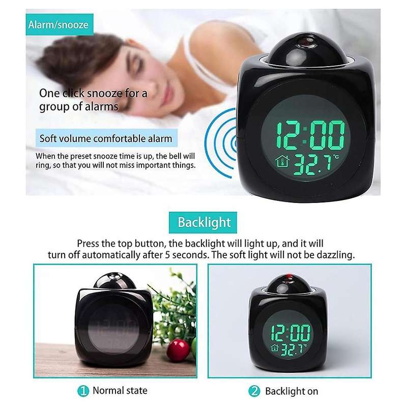 Projection Electronic Clock English Clock, Projection Clock Multi-Function Alarm Clock, LCD Projecti