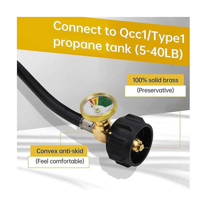 Propane Refill Adapter Hose Propane Extension Refill Hose with Gauge and On/off Control Valve for 1