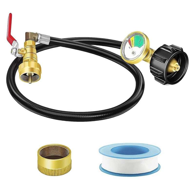 Propane Refill Adapter Hose, 36in Propane Extension Refill Hose with Gauge, Shut Off Valve, 1lb Prop
