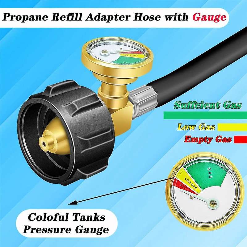 Propane Refill Adapter Hose, 36in Propane Extension Refill Hose with Gauge, Shut Off Valve, 1lb Prop