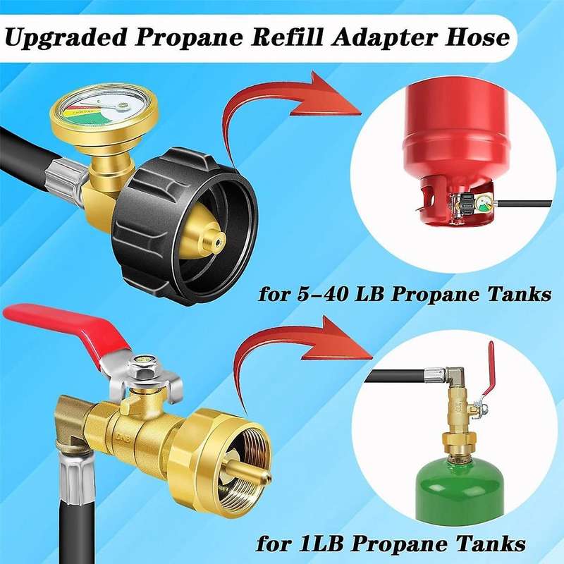 Propane Refill Adapter Hose, 36in Propane Extension Refill Hose with Gauge, Shut Off Valve, 1lb Prop