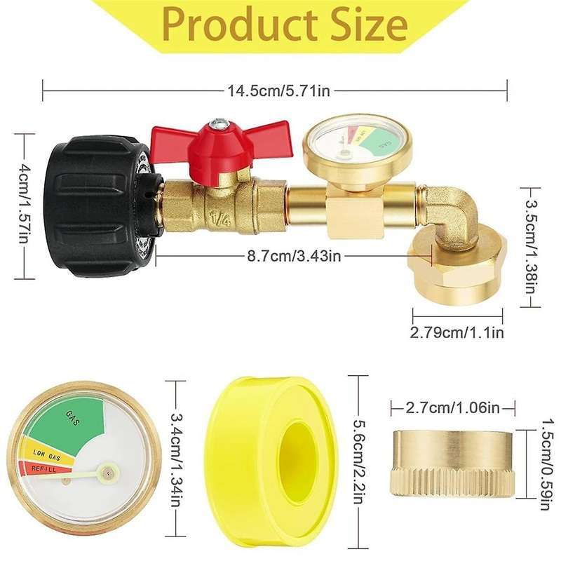 Propane Refill Adapter for 1lb. Tanks,90 Degree Propane Adapter 20lb to 1lb Converter with Gauge and