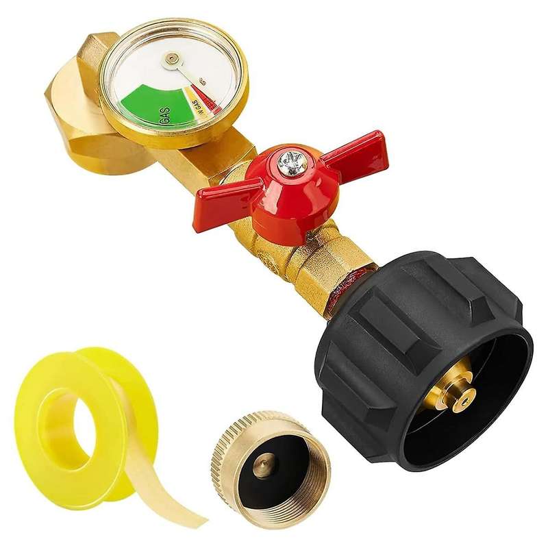 Propane Refill Adapter for 1lb. Tanks,90 Degree Propane Adapter 20lb to 1lb Converter with Gauge and