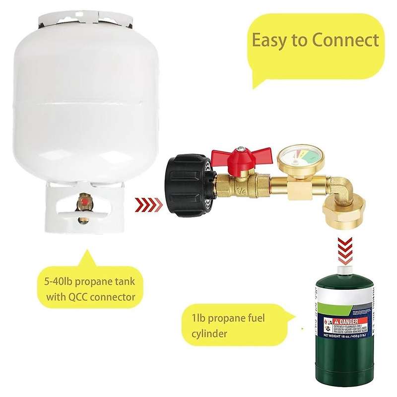 Propane Refill Adapter for 1lb. Tanks,90 Degree Propane Adapter 20lb to 1lb Converter with Gauge and
