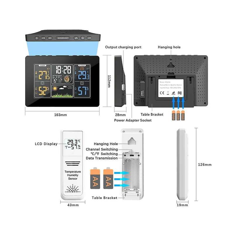 Pt201c Digital Alarm Wall Clock Wifi Weather Forecast Station Hygrometer Thermometer Moon Phase Wea