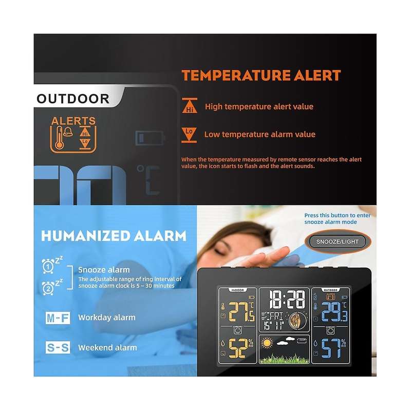 Pt201c Digital Alarm Wall Clock Wifi Weather Forecast Station Hygrometer Thermometer Moon Phase Wea