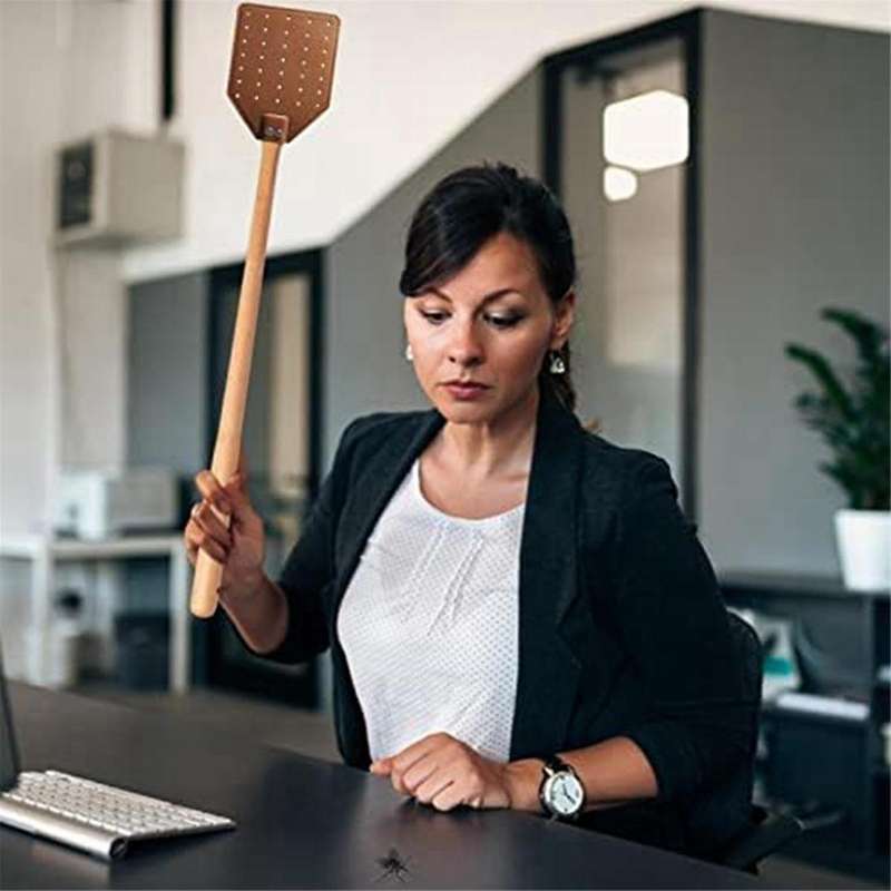 Pu Leather Fly Swatter Heavy Duty Manual Fly Swatter with Wood Handle,durable Leather Fly Swatter F