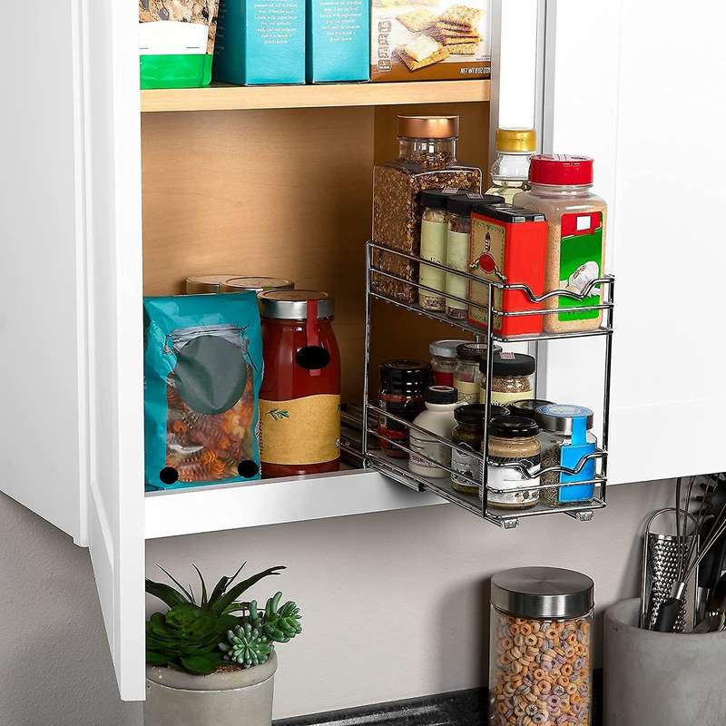 Pull Out Spice Rack Organizer for Cabinet Heavy Duty Slide Out Double Rack for Kitchen Cabinets Spic