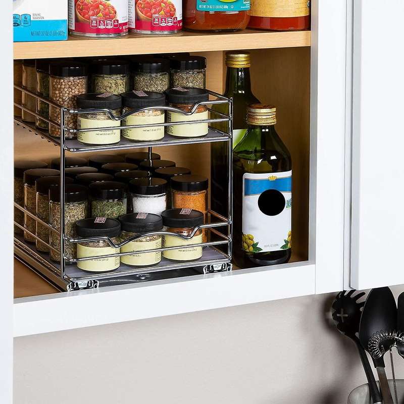 Pull Out Spice Rack Organizer for Cabinet Heavy Duty Slide Out Double Rack for Kitchen Cabinets Spic