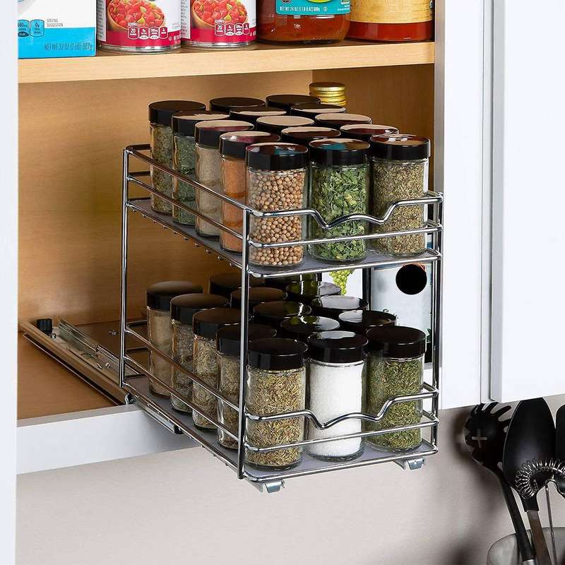 Pull Out Spice Rack Organizer for Cabinet Heavy Duty Slide Out Double Rack for Kitchen Cabinets Spic