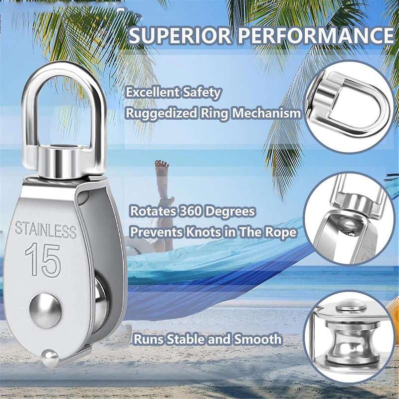 Pulley 304 Stainless Steel Single Pulley Block M15 Small Heavy Duty Swivel Bearing Pulley System for