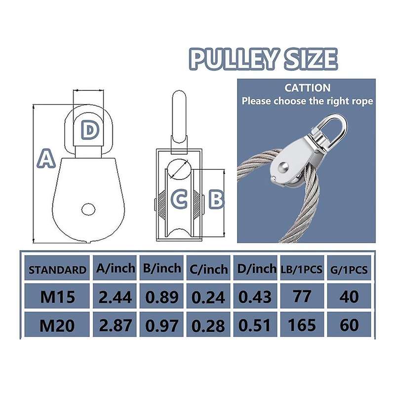 Pulley 304 Stainless Steel Single Pulley Block M15 Small Heavy Duty Swivel Bearing Pulley System for