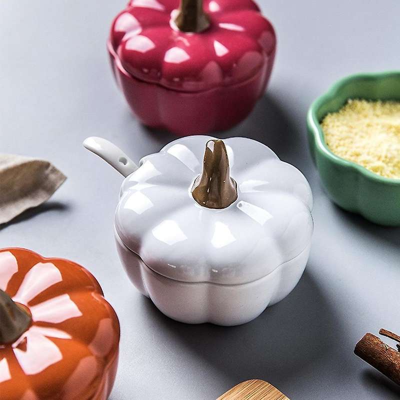 Pumpkin Ceramics Spice Jar Salt Sugar Storage Container with Spoon Kitchen Spice Bottles Jars Organi