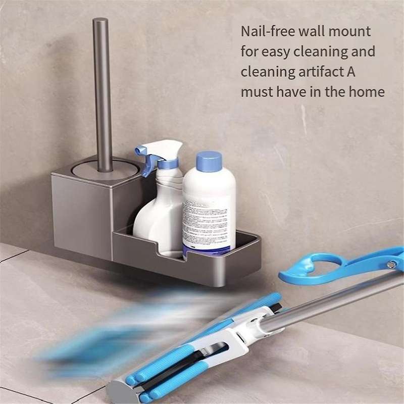 Punch-Free Toilet Brush Holder, with Shelf, Household Toilet Brush without Dead Corners, Bathroom