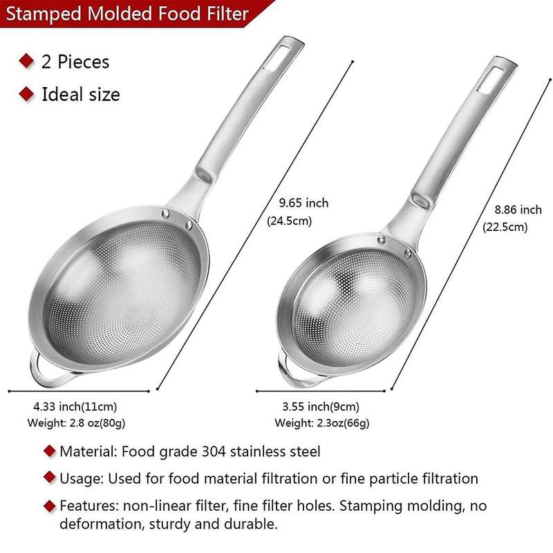 Punch Hole Sieve Fine Mesh Stainless Steel Small Colander Strainer with Handle Metal Mini Sifter Set