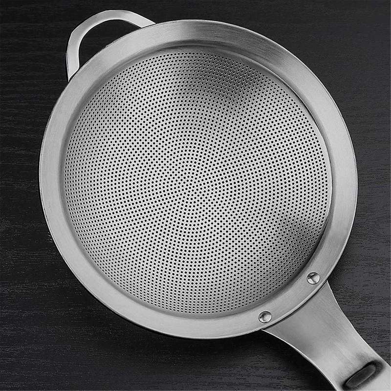Punch Hole Sieve Fine Mesh Stainless Steel Small Colander Strainer with Handle Metal Mini Sifter Set