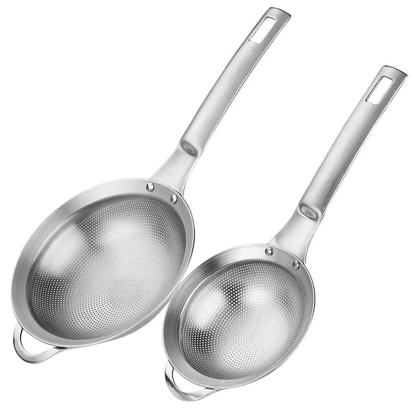 Punch Hole Sieve Fine Mesh Stainless Steel Small Colander Strainer with Handle Metal Mini Sifter Set