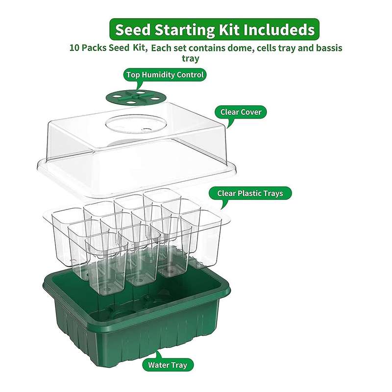 10 Pack Reusable Seed Starter Tray, 120 Cellsseed Starter Kit