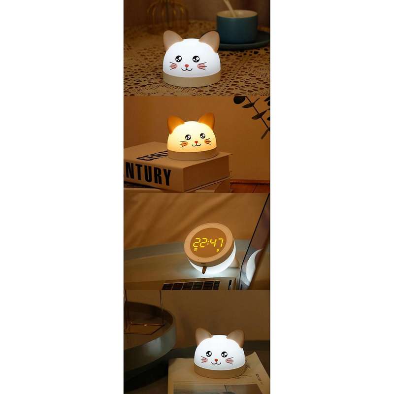 Cute Cat Alarm Clock for Children with 3 Colors Led Lamp Timer Kids