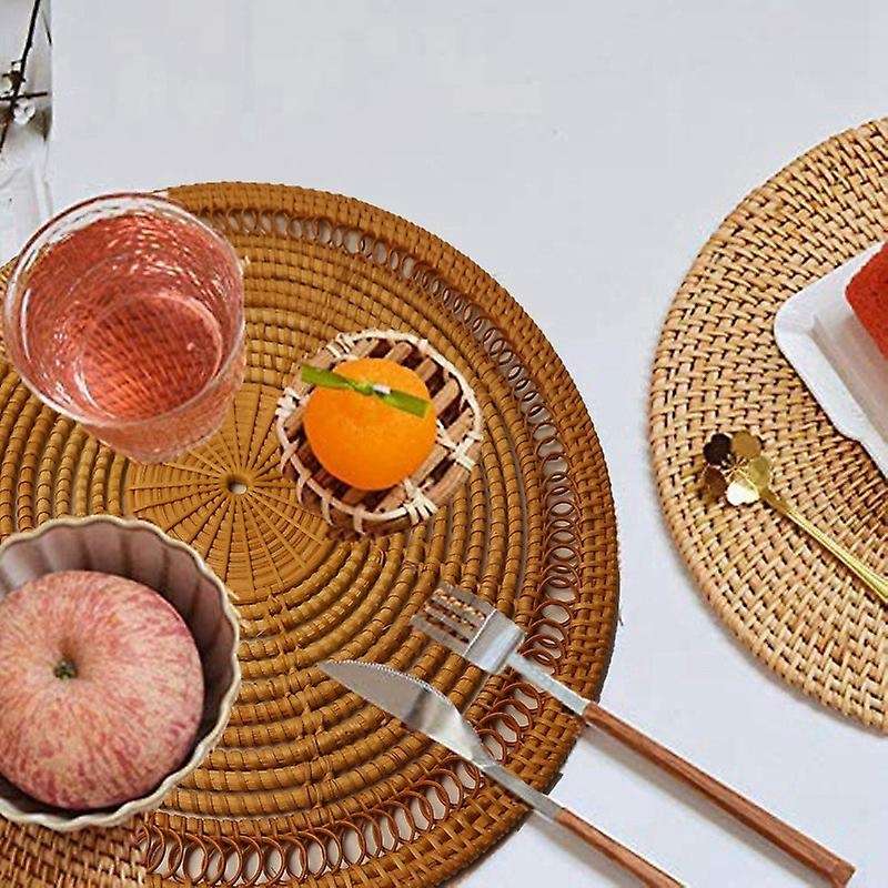 Rattan Weave Cup Mat Set Drink Coasters Round Pot Pad Coffee Mat 35cm