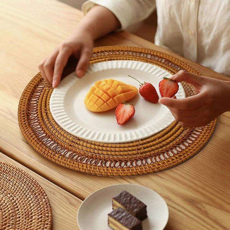 Rattan Weave Cup Mat Set Drink Coasters Round Pot Pad Coffee Mat 35cm