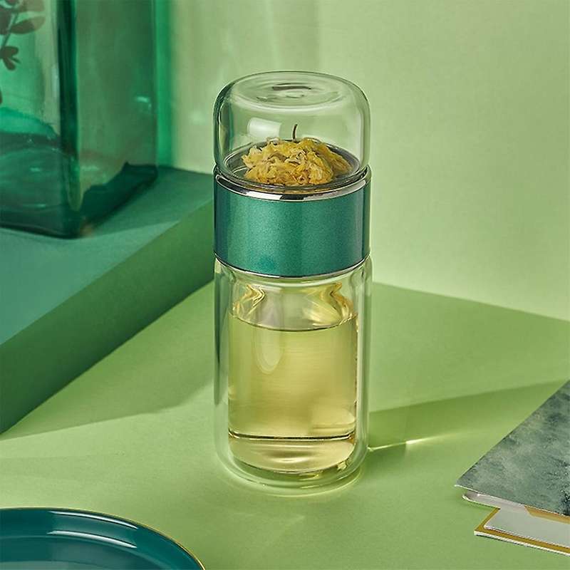 Tea Water Bottle High Borosilicate Glass Double Wall Tea Water(green)