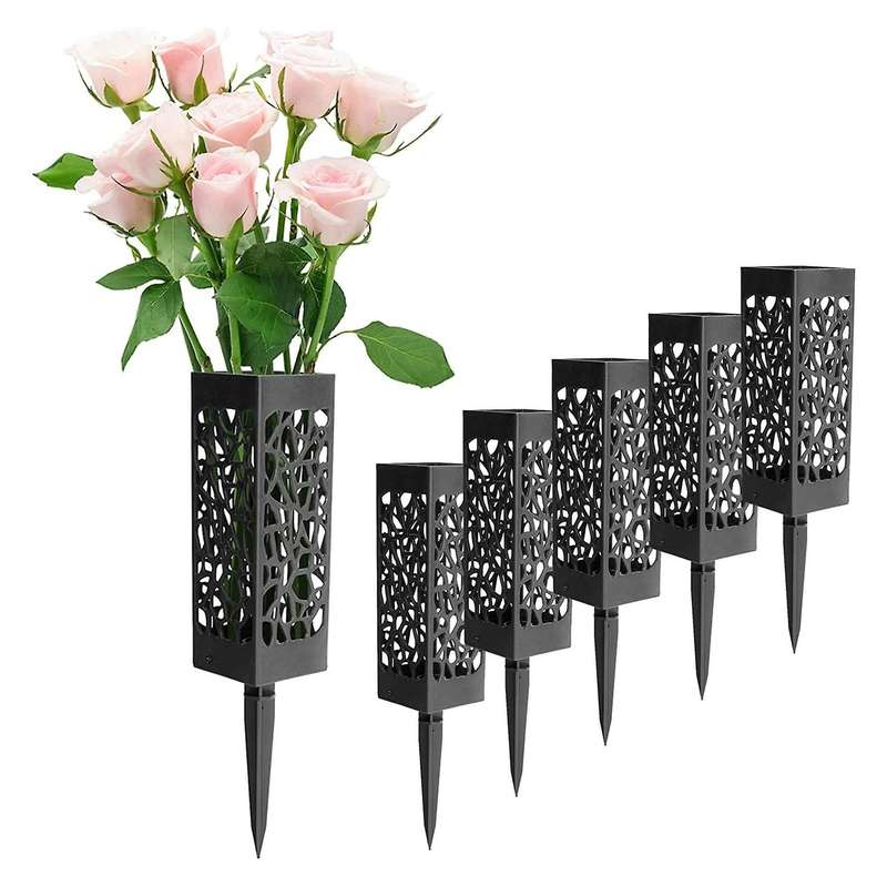6 Pack Headstone Vase Memorial Tombstone with Stakes Drainage Hole