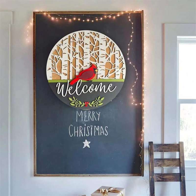 Cardinal Wreath for Front Door 12 Inch Wooden Winter Cardinal Door