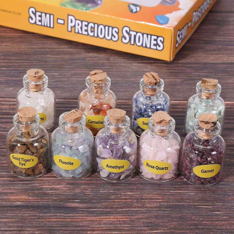 2 Box Of 9 Bottles Mini Natural Semiprecious Gem Stone Decoration