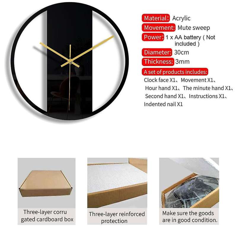 11.8 Inch Transparent Wall Clock Quartz Clocks for Home Decorative
