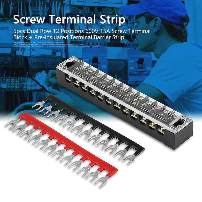 5 Pcs Terminal Block Double Row 12 Positions 600v 15a Screw Terminal
