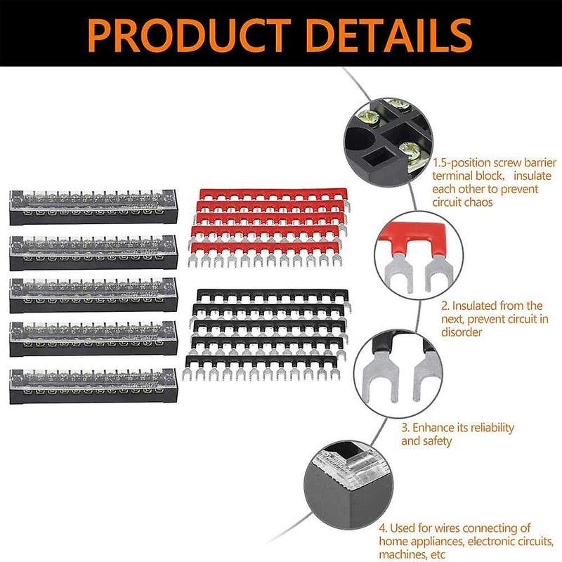 5 Pcs Terminal Block Double Row 12 Positions 600v 15a Screw Terminal