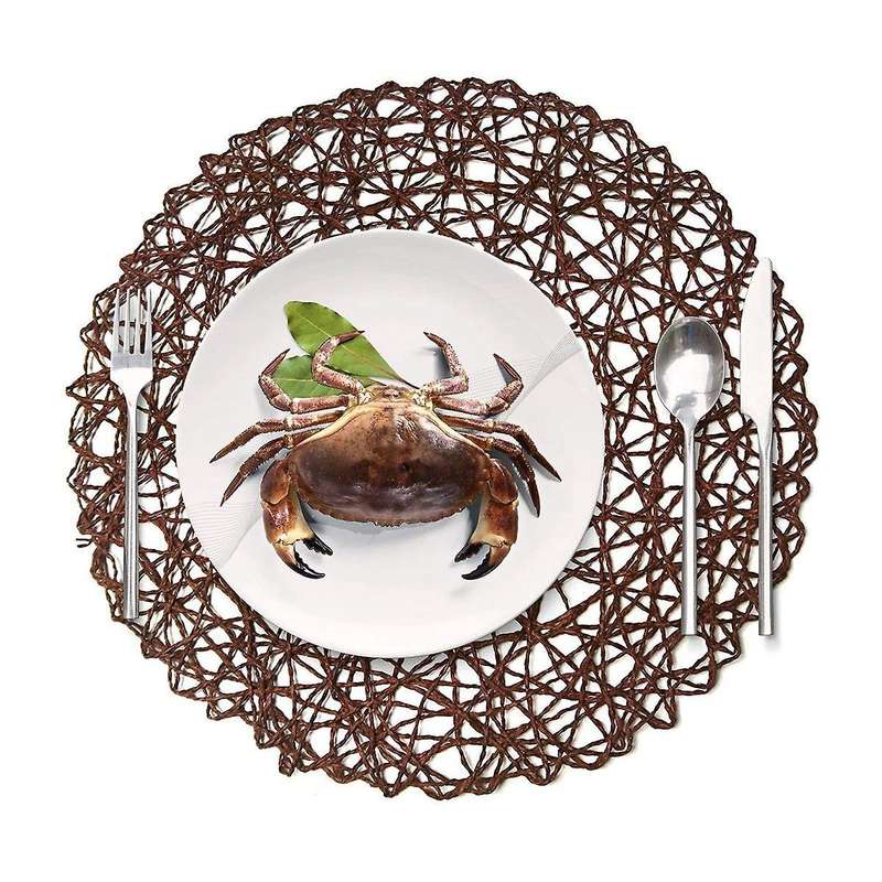 Round Paper Fiber Woven Place Mats Decor 15 Inch Set Of 12 (coffe)