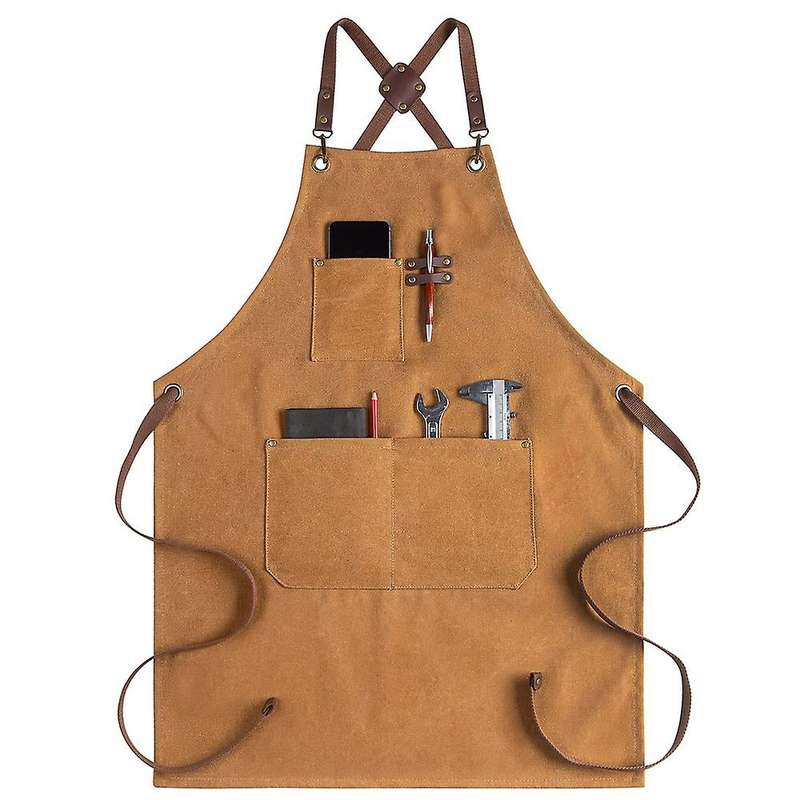 Apron for Men Arpons with Pockets-cross Back for Grilling Brown