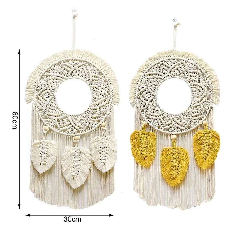 Macrame Feather Wall Hanging Boho Woven Tapestry - Beige&yellow