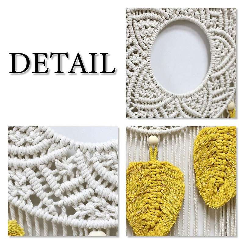 Macrame Feather Wall Hanging Boho Woven Tapestry - Beige&yellow
