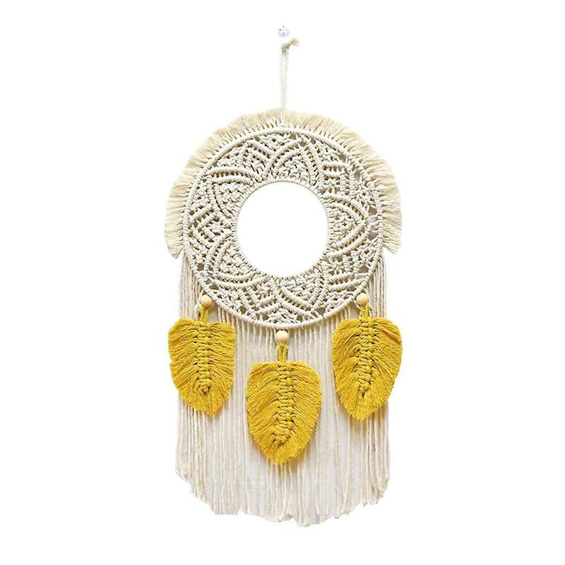 Macrame Feather Wall Hanging Boho Woven Tapestry - Beige&yellow