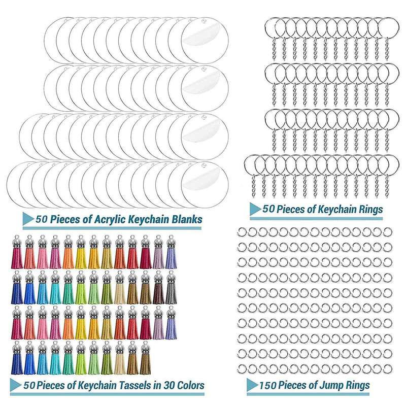 300pcs Acrylic Keychain Blanks Clear Acrylic Circles Discs