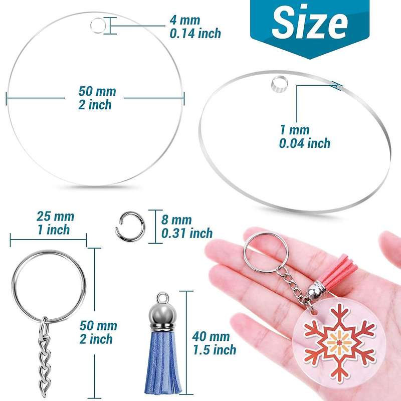 300pcs Acrylic Keychain Blanks Clear Acrylic Circles Discs